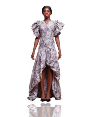 Ruffled High-Low Jacquard Dress