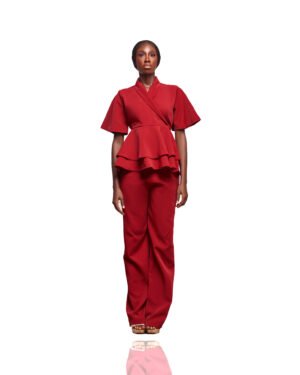 Wine Red Peplum Pant Set